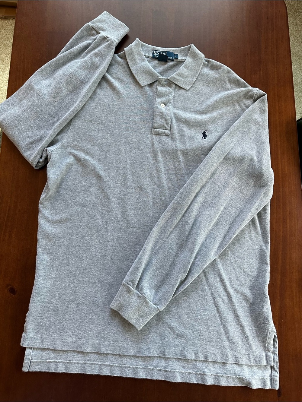Ralph Lauren Long-Sleeve Polo Shirt in Light Gray